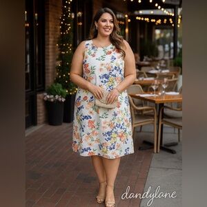 Calvin Klein Sleeveless Chiffon Floral Shift Dress Si…